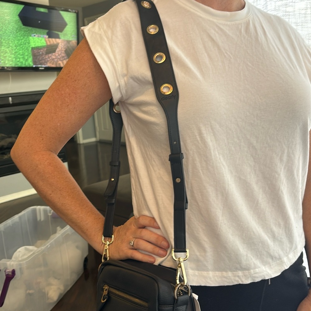 Black with gold purse chain.